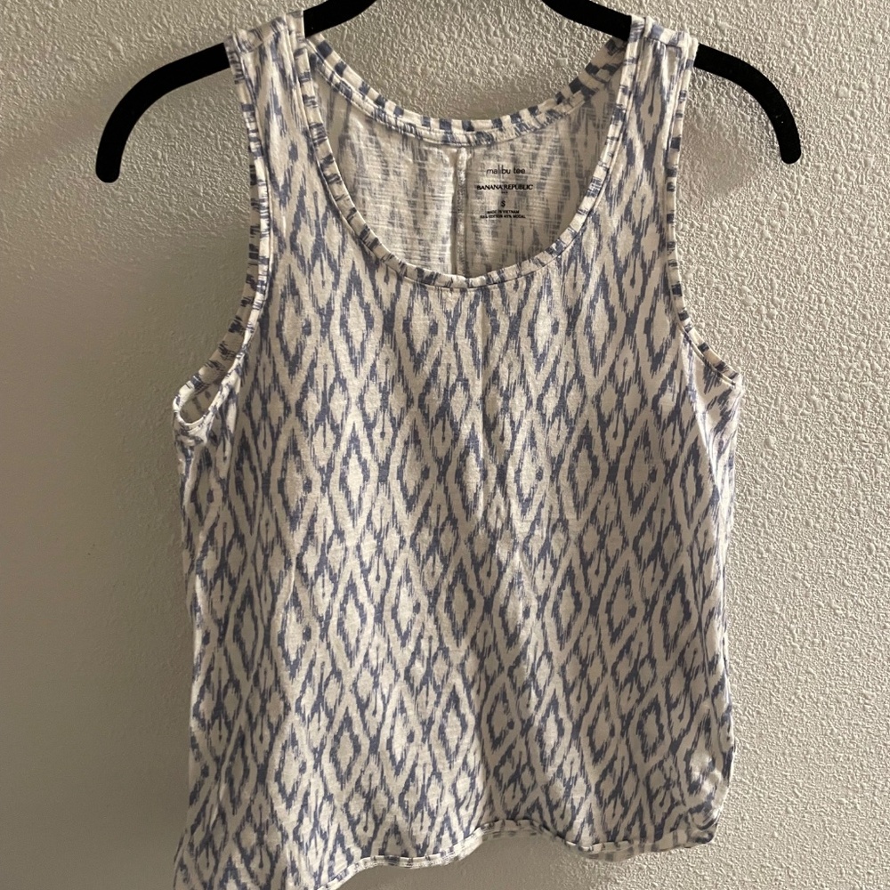Banana Republic Malibu Cotton Ikat Tank Blue White small S